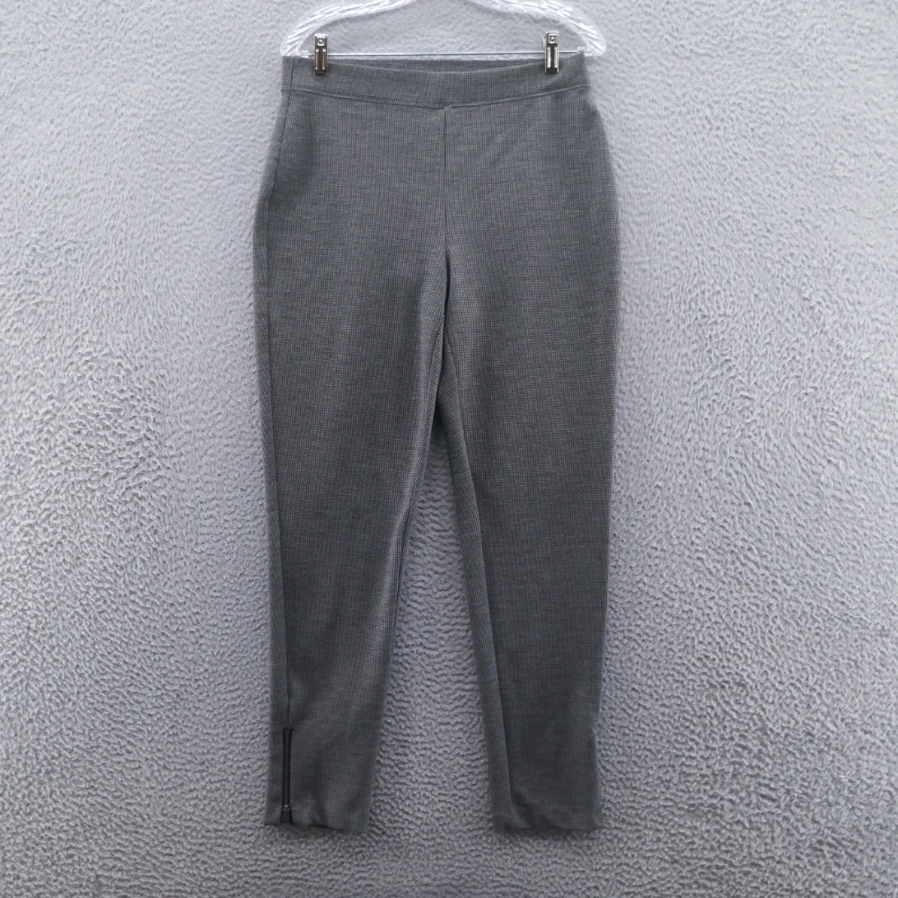 Talbots‎ Womens Skinny Micro Houndstooth Pants Medium Gray Black Elastic Waist